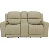 Pierce Zero Gravity Triple Power Reclining Console Loveseat in Stone Off-White Top-Grain Leather